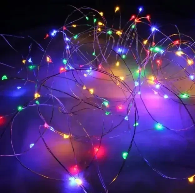 Гирлянда праздничная Xmas 30 Led 3M (Copper) Медная проволока (Капля Росы) M MULTI Работает от батареек+USB для нового года, для праздника - изображение 5