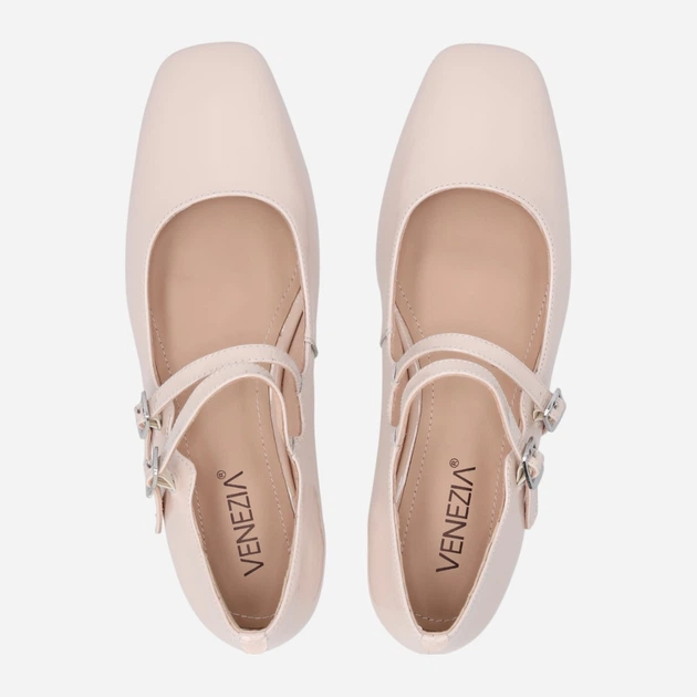 Baleriny damskie skórzane z paskiem Venezia L002PABEOBA141 39 (6UK) 25 cm Beżowe (5906140721261) - obraz 5