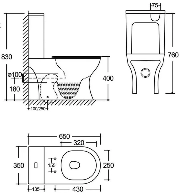 Унітаз-компакт Mixxus WAVE-0402-T3 650x350x830mm система змиву TORNADO 3.0 (MI7037) - Фото 4 Унітаз-компакт Mixxus WAVE-0402-T3 650x350x830mm система змиву TORNADO 3.0 (MI7037) - изображение 4