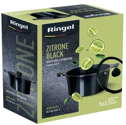 Каструля Ringel Zitrone Black із кришкою 2.5 л, 20 см (RG-2108-20 BL) - зображення 7