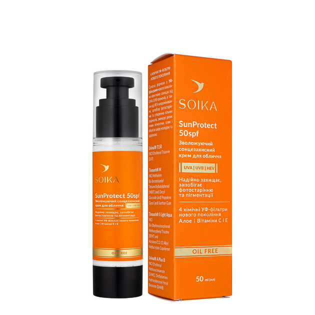 Солнцезащитный крем для лица Soika SunProtect SPF 50 увлажняющий, 50 мл - Фото 1 Солнцезащитный крем для лица Soika SunProtect SPF 50 увлажняющий, 50 мл - изображение 1