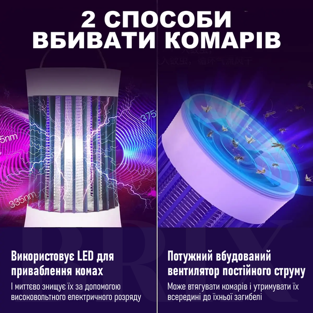 Лампа пастка акумуляторна від комарів електрична світильник від комах 2.5W 15м2 Білий - зображення 5