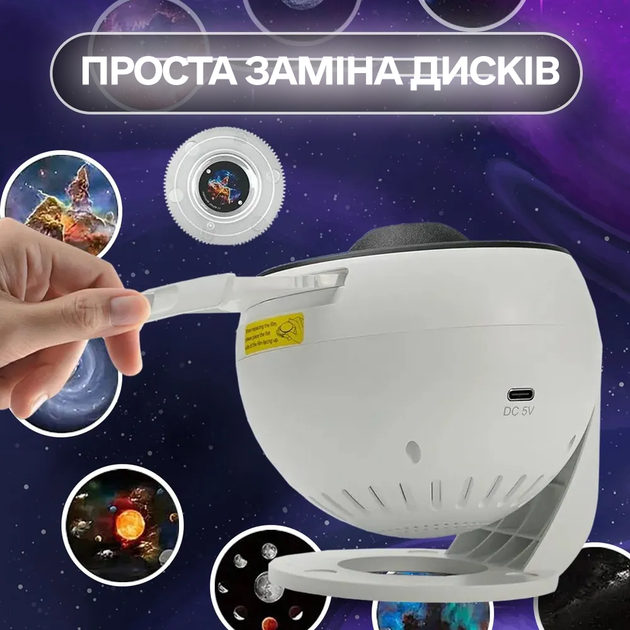 Ночник Проектор Звездного Неба Галактика Galaxy 13 Сменных Картриджей, Домашний Планетарий Белый Refurbished - изображение 3