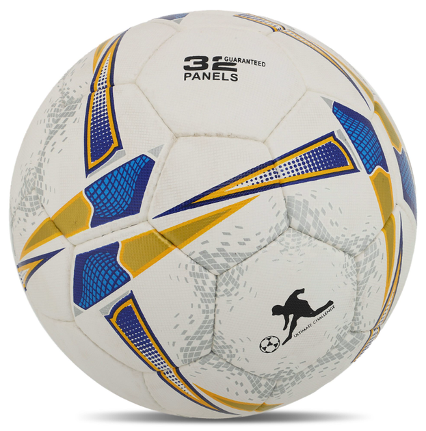 М'яч футбольний професійний ручне прошиття, ламінований №5 PU SOCCERMAX FB-9492 (PU, біло-синьо-золотий) - изображение 4