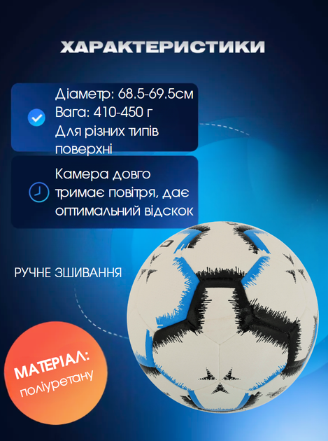 М'яч футбольний №5 PU ламінований ручне прошиття CORE PROF FB-4147 (№5, біло-синій) - изображение 2