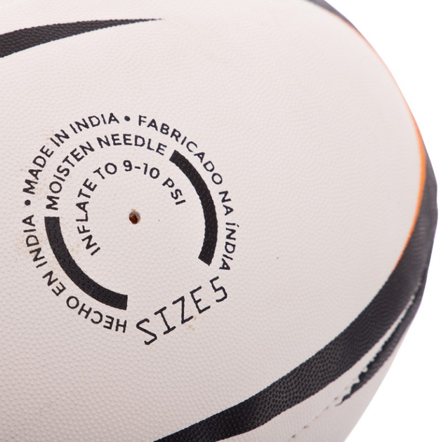 М'яч для регбі ручне зшивання Joma J-MATCH 400742-201 (гума, поліестер, бавовна, №5, чорно-біло-помаранчевий) - изображение 6