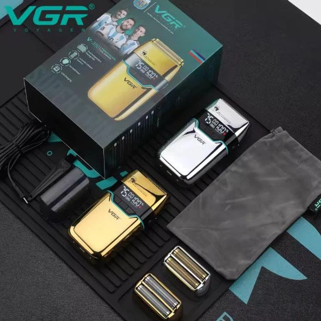 Аккумуляторная электробритва шейвер для бритья бороди, усов и голови с USB и LED-дисплеем VGR V-350 Pro Серебристый - изображение 6