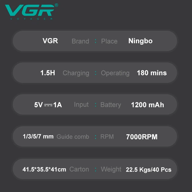 Аккумуляторный триммер для стрижки бороды и усов с USB и LED-дисплеем VGR V-296 Pro Золотистый + Масло - изображение 4