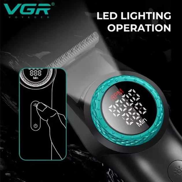 Аккумуляторный триммер для стрижки бороды и усов с USB и LED-дисплеем VGR V-977 Pro Черный + Масло - изображение 3