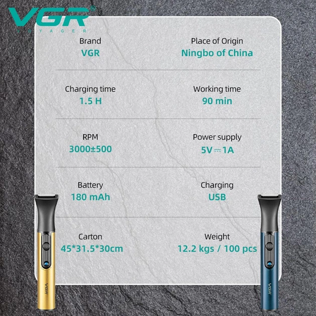Аккумуляторный триммер для носа та вух 2 в 1 с IPX4 и USB VGR V-626 Pro Синий + Щетка - изображение 5