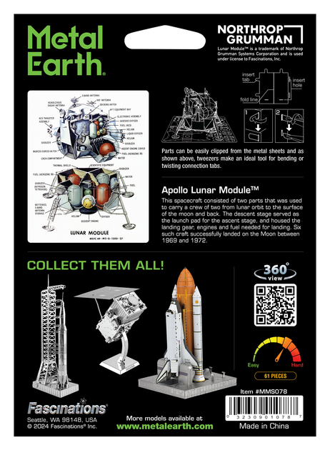 Металевий 3D конструктор Metal Earth "Місячний модуль корабля Аполлон" (MMS078) - Фото 10 Металевий 3D конструктор Metal Earth "Місячний модуль корабля Аполлон" (MMS078) - зображення 10