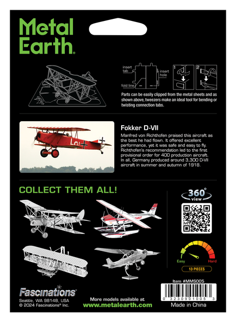 Металлический 3D конструктор "Истребитель Fokker D.VII", Metal Earth, MMS005 - Фото 8 Металлический 3D конструктор "Истребитель Fokker D.VII", Metal Earth, MMS005 - изображение 8