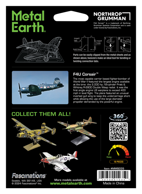 Металевий 3D конструктор "Літак F4U Corsair" - Фото 8 Металевий 3D конструктор "Літак F4U Corsair" - зображення 8