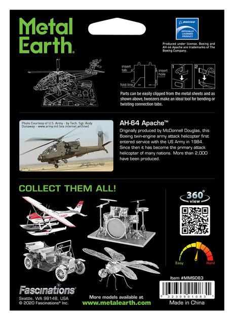 Metalowy 3D konstruktor Fascinations Metal Earth Śmigłowiec szturmowy AH-64 Apache MMS083 (32309010831) - obraz 8
