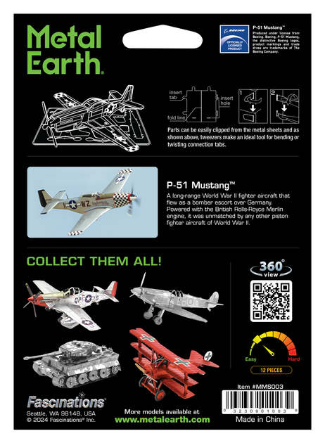 Metalowy konstruktor 3D Fascinations Metal Earth Myśliwiec P-51 Mustang MMS003 (032309010039) - obraz 7