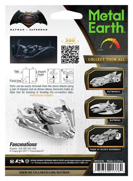 Металевий 3D конструктор "Бойовий корабель Batman v Superman Batwing", Metal Earth, MMS376 - зображення 7