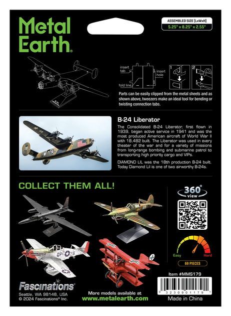 Металевий 3D конструктор "Бомбардувальник B-24 Liberator", Metal Earth, MMS179 - Фото 8 Металевий 3D конструктор "Бомбардувальник B-24 Liberator", Metal Earth, MMS179 - зображення 8