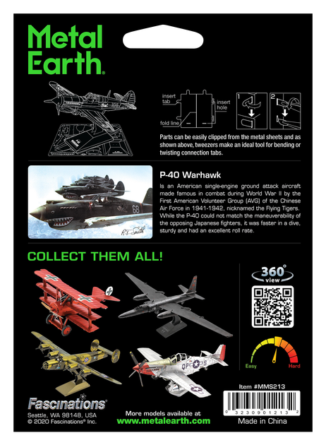 Металевий 3D конструктор "Винищувач P-40 Warhawk", Metal Earth, MMS213 - Фото 8 Металевий 3D конструктор "Винищувач P-40 Warhawk", Metal Earth, MMS213 - зображення 8