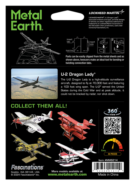 Металевий 3D конструктор "Американський літак-розвідник U-2 Dragon Lady" - Фото 8 Металевий 3D конструктор "Американський літак-розвідник U-2 Dragon Lady" - зображення 8