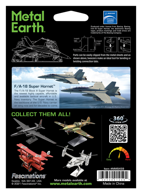 Металлический 3D конструктор Metal Earth "Истребитель-бомбардировщик F/A-18 Super Hornet" (MMS459) - Фото 11 Металлический 3D конструктор Metal Earth "Истребитель-бомбардировщик F/A-18 Super Hornet" (MMS459) - изображение 11