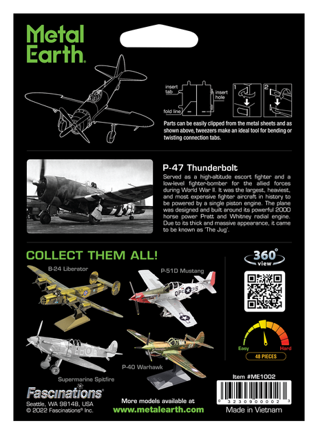 Металлический 3D конструктор "Истребитель P-47 Thunderbolt", Metal Earth, ME1002 - изображение 8