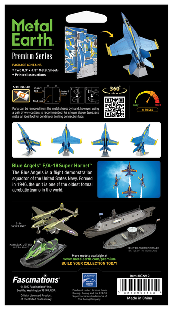 Металевий 3D конструктор "Винищувач F/A-18 Super Hornet Blue Angels", Metal Earth, ICX212 - зображення 8