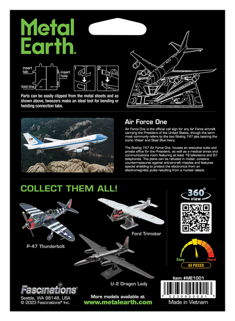 Металевий 3D конструктор "Літак Air Force One", Metal Earth, ME1001 - зображення 8