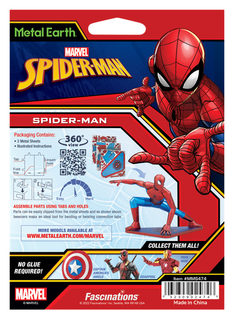 Металлический 3D конструктор "Spider Man", Metal Earth, MMS474 - Фото 8 Металлический 3D конструктор "Spider Man", Metal Earth, MMS474 - изображение 8