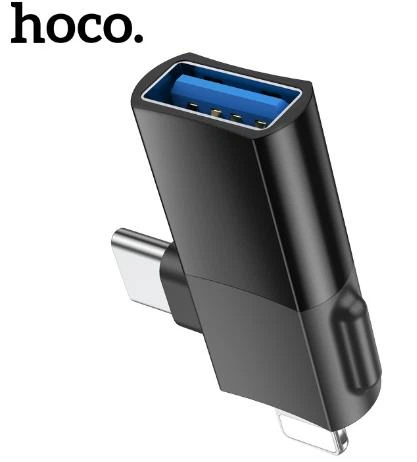 Переходник HOCO UA17 2 в 1 Lightning /TYPE-C ->OTG (USB 2.0) адаптер для подключения флешки к телефону Черный - изображение 13
