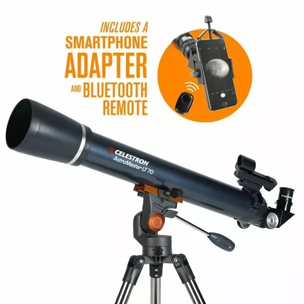 Телескоп Celestron AstroMaster LT 70AZ, ахромат, устойчивый штатив, адаптер для телефона и шустёр - изображение 2