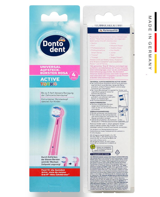 Дитячі насадки для зубної щітки DontoDent сумісна з Oral-B Braun Vitality|Active Young Kids Універсальні|4шт./уп. Рожеві - зображення 2