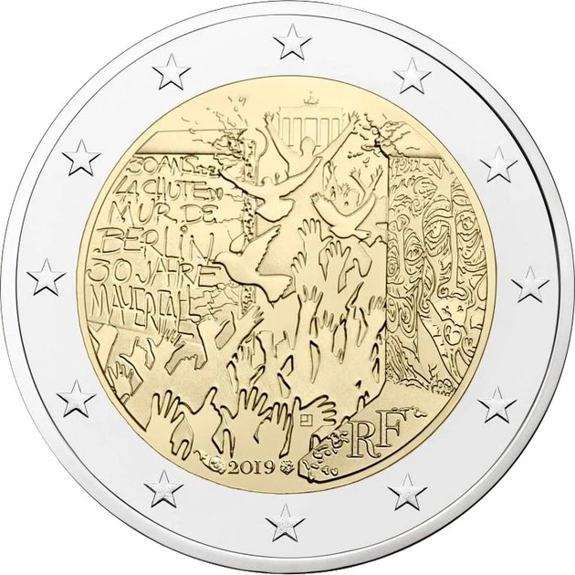 Монета Франция 2 евро 2019 Биметалл UNC Берлинская стена - изображение 2