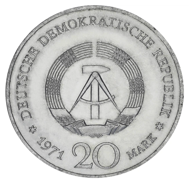 Монета Германия 20 марок 1971 F-VF А Генрих Манн - изображение 2