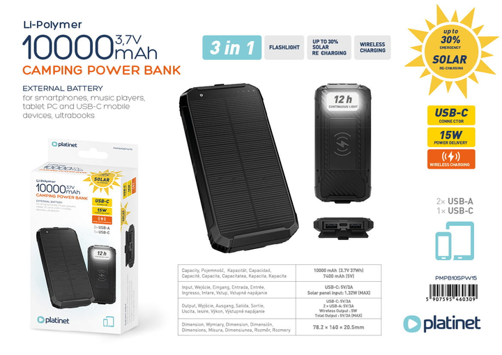Powerbank Platinet 10000 mAh 15W Black (PMPB10SPW15) - obraz 5
