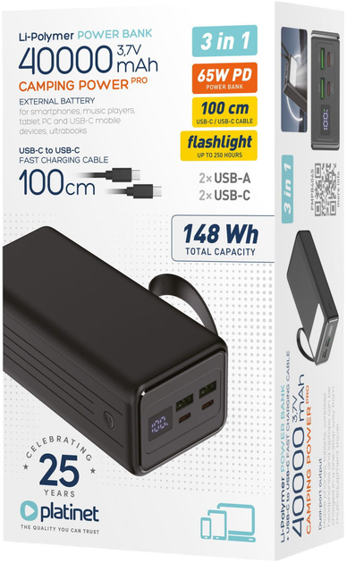 Powerbank Platinet 40000 mAh 65W Black (PMPB4065) - obraz 5
