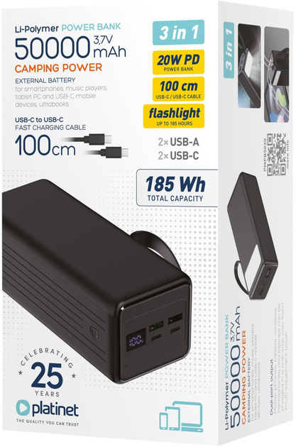 УМБ Platinet 50000 mAh 20W Black (PMPB5020) - зображення 5