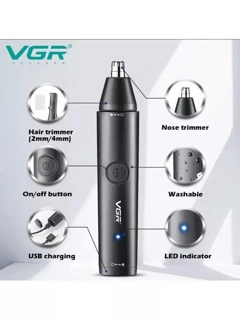 Триммер бритва для стрижки волос на лице, в носу и ушах VGR V 613/ 9571 с насадками USB - изображение 4
