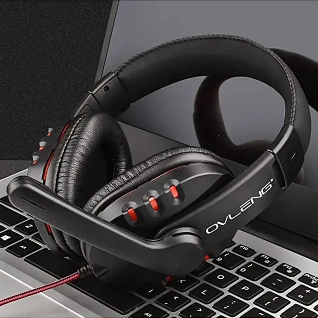 Игровые наушники Ovleng X6 накладные для игр с проводным подключением с микрофоном черные Игровая аудиогарнитура - изображение 4