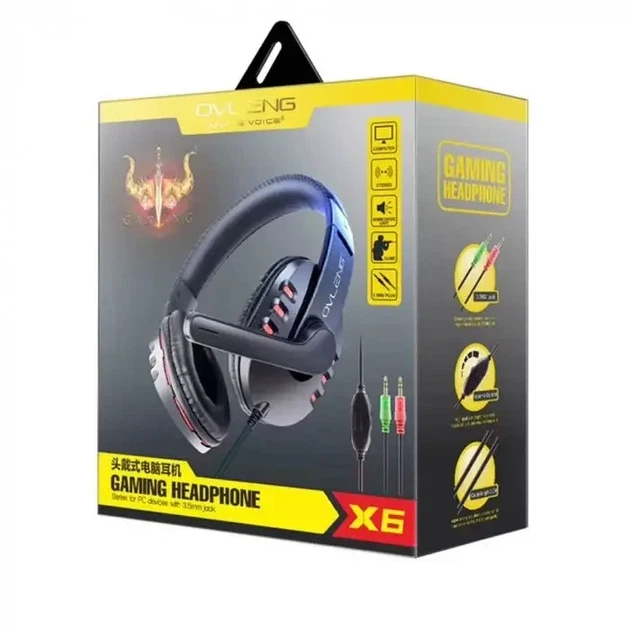 Игровые наушники Ovleng X6 накладные для игр с проводным подключением с микрофоном черные Игровая аудиогарнитура - изображение 3