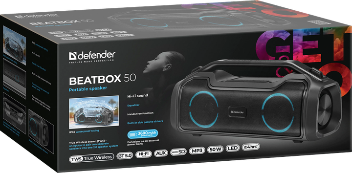 Портативна акустика Defender (65950) Beatbox 50 50 Вт Bluetooth 5.0 IPx5 до 5 год роботи - изображение 4