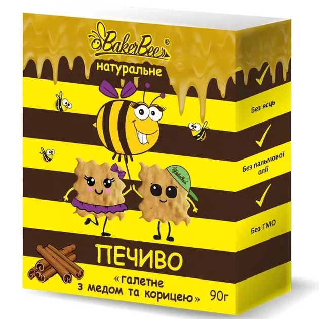 Печенье натуральное с мёдом и корицей BakerBee 90 г - Фото 1 Печенье натуральное с мёдом и корицей BakerBee 90 г - изображение 1