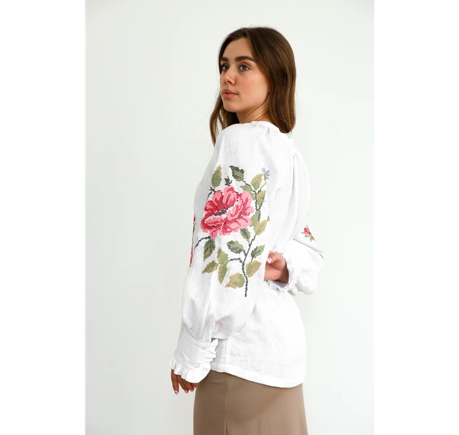 Жіноча вишиванка Королівські троянди Vovna Біла розмір 52 XL (5000434) - изображение 3