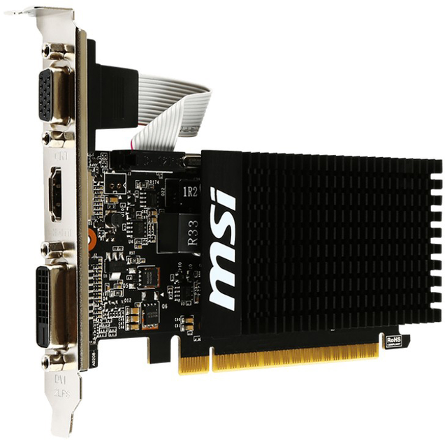 Відеокарта MSI PCI-Ex GeForce GT 710 2048 MB DDR3 (64bit) (954/1600) (DVI, HDMI, VGA) (GT 710 2GD3H LP) - зображення 2