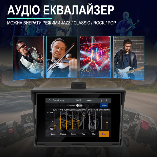 5" дюймовый мультимедийный монитор для мотоцикла Podofo A-3502 с Bluetooth, Wi-Fi, Apple CarPlay / Android Auto, GPS, черный - изображение 4