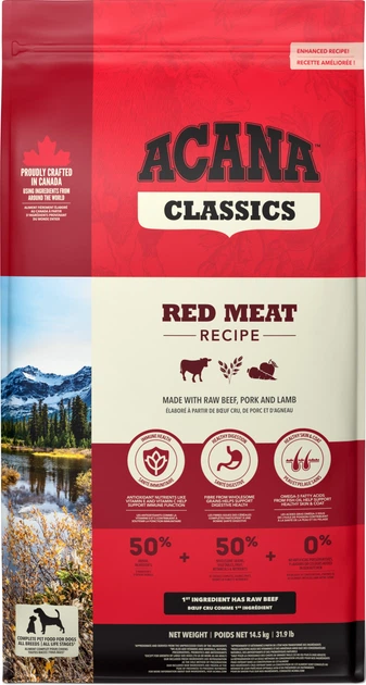 Сухой корм для собак всех пород и возрастов ACANA Red Meat Recipe 14.5 кг (a56117) - Фото 1 Сухой корм для собак всех пород и возрастов ACANA Red Meat Recipe 14.5 кг (a56117) - изображение 1