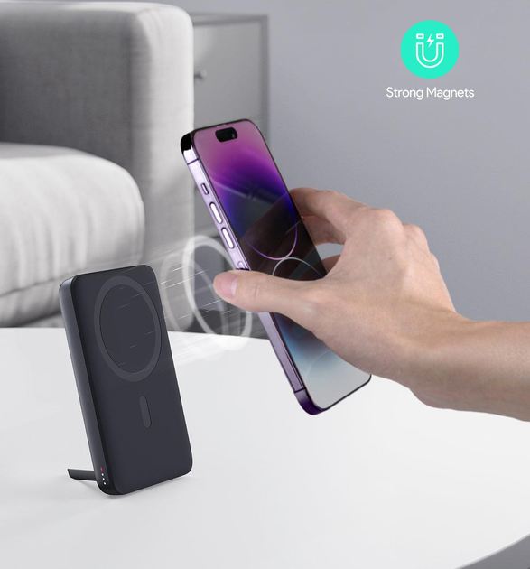 Powerbank AUKEY 6700 mAh 15W Magnetic Wireless Charger Grey (0001011811500) - obraz 4