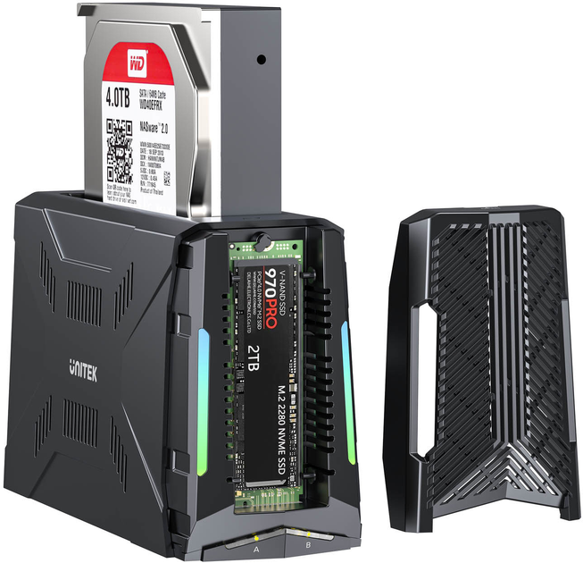 Док-станція Unitek S1234B01-EU для 1x M.2 PCIe NVMe, 1x 2.5”/3.5” SATA SSs/HDD USB-C 10 Gbps - зображення 3