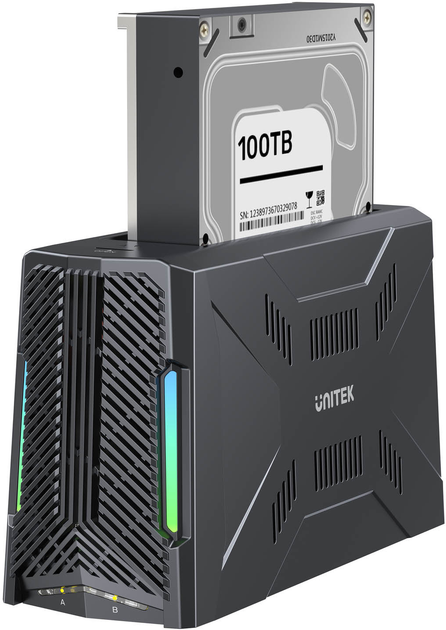 Док-станція Unitek S1234B01-EU для 1x M.2 PCIe NVMe, 1x 2.5”/3.5” SATA SSs/HDD USB-C 10 Gbps - зображення 5