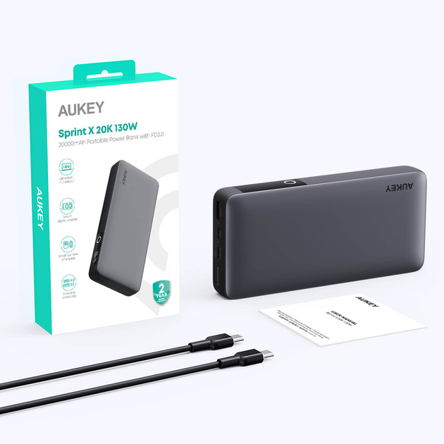 УМБ AUKEY Sprint X 20000 mAh, 2x USB-C PD 65W, USB-A 18W Grey (PB-Y43) - зображення 8