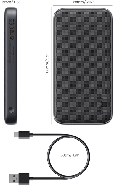 УМБ AUKEY Spark GO 10000 mAh, USB-C 15W, USB-A Grey (PB-Y46) - зображення 4